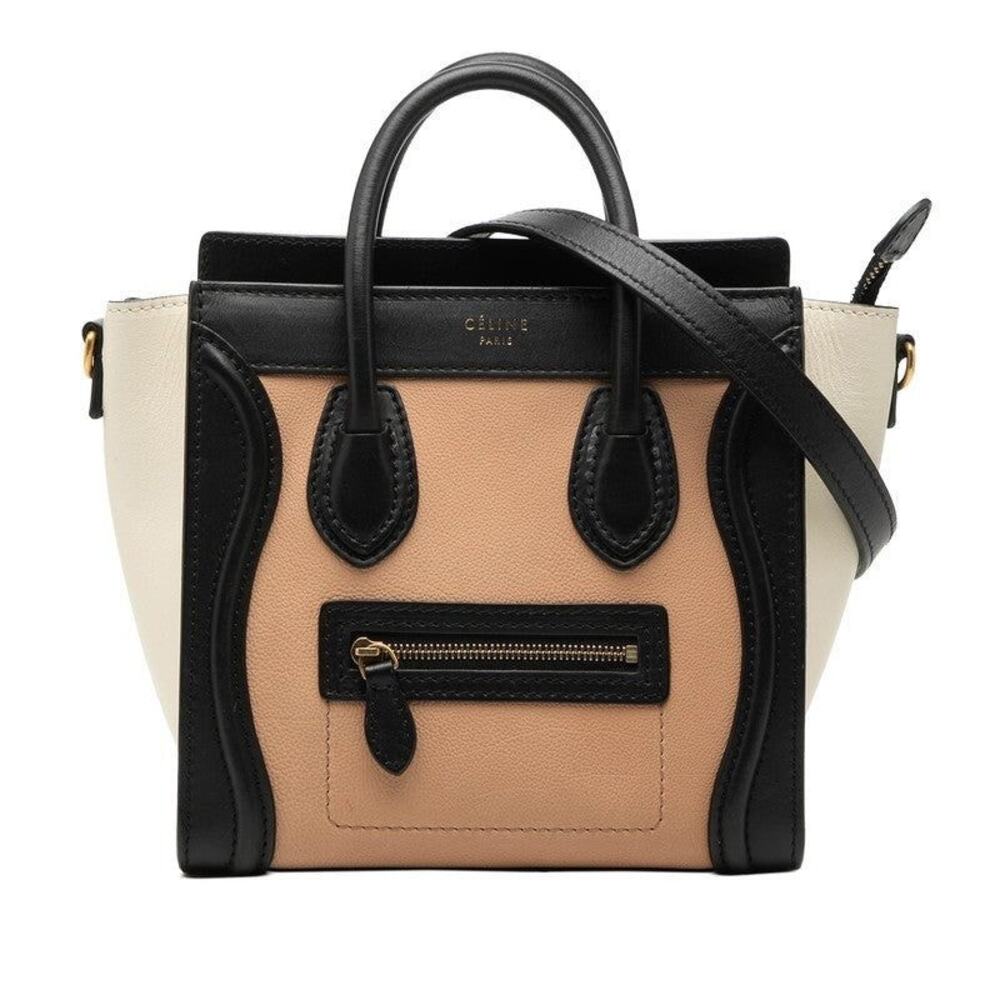 Celine Luggage Nano Shopper Leather Shoulder Bag Beige